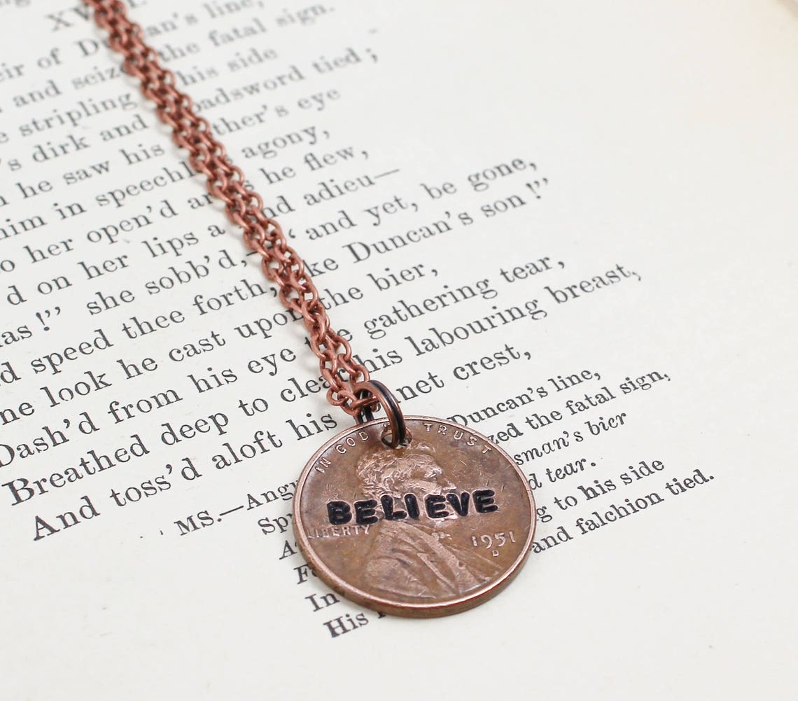 Custom Word Necklace Inspirational Necklace Penny Necklace Etsy