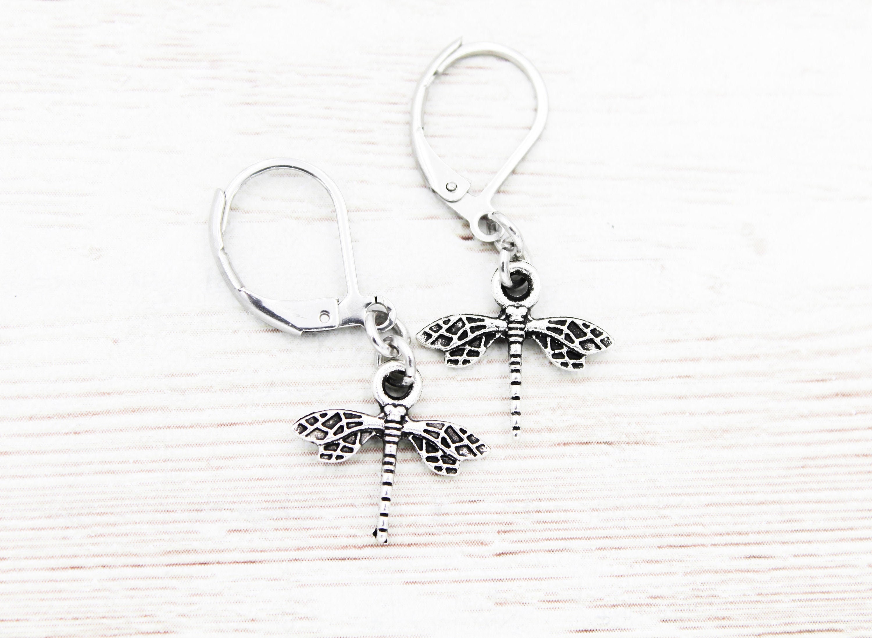 Dainty Dragonfly Earrings Silver Dragonfly Dangle Earrings Etsy