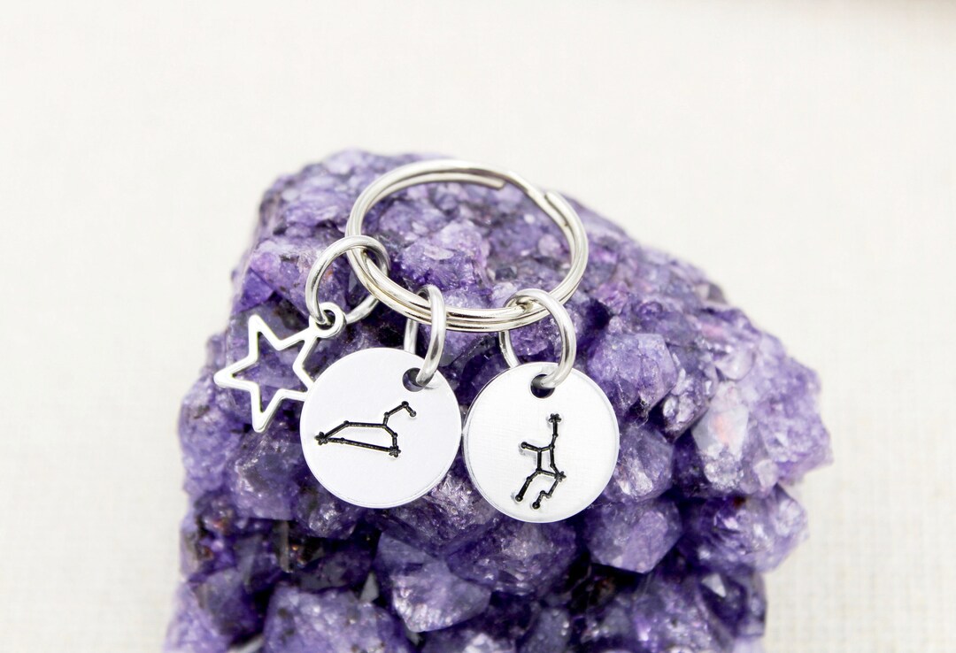 Dainty Zodiac Constellation Keychain, Friendship Keyring, Zodiac Sign ...