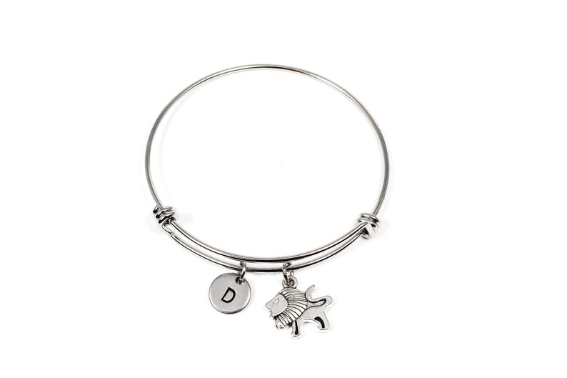 Animal Jewelry Safari Zoo Gift Africa Wildlife Monogram Bangle Lion Bangle Bracelet Lion Charm Bracelet Zoologists Gift Leo Bracelet