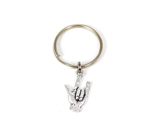 Vintage Style I Love You Handsign Keychain Brass