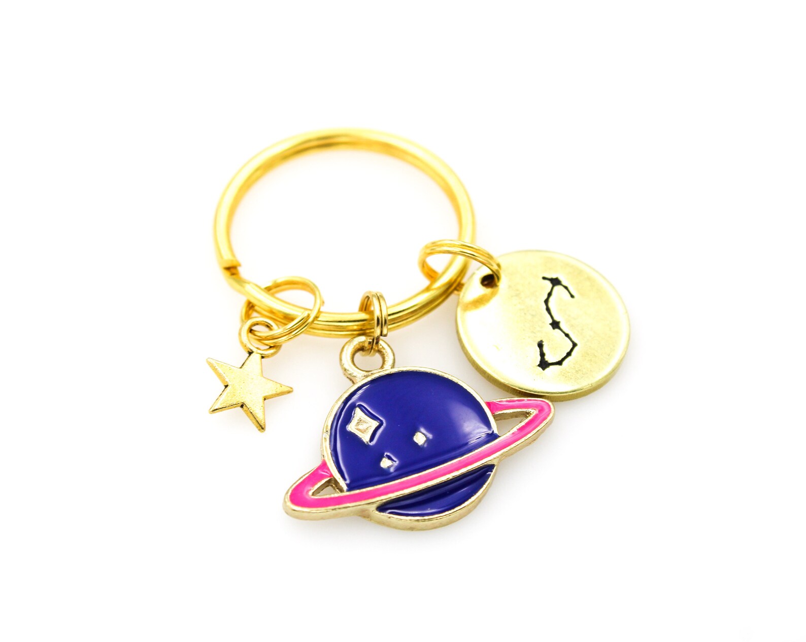 Custom Zodiac Constellation Keychain, Saturn Keyring, Zodiac Charm ...