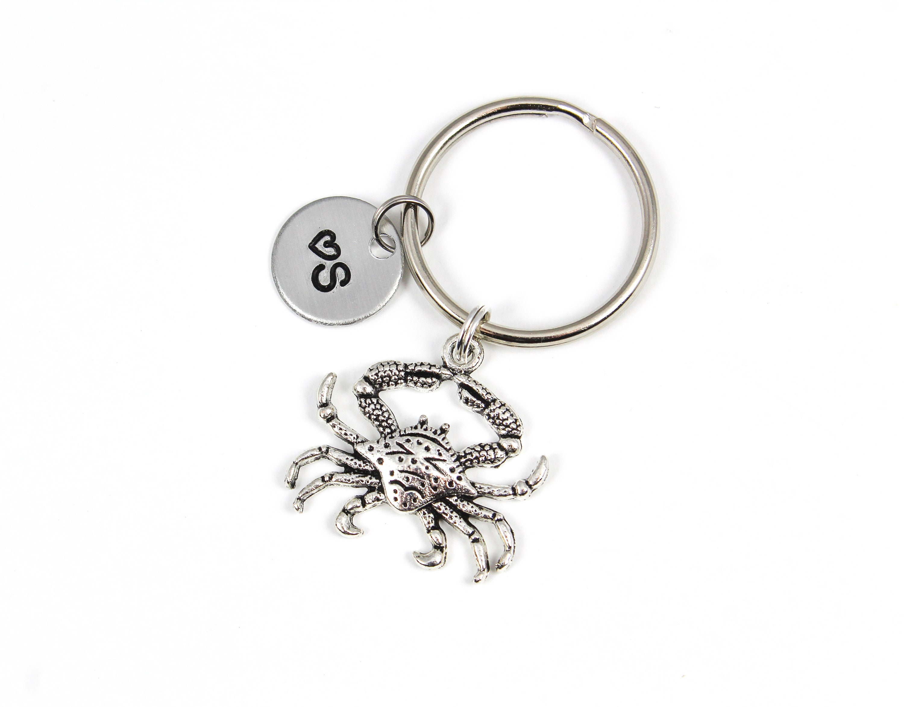 Crab Keychain Initial Keyring Crab Keyring Beach Keychain Etsy UK