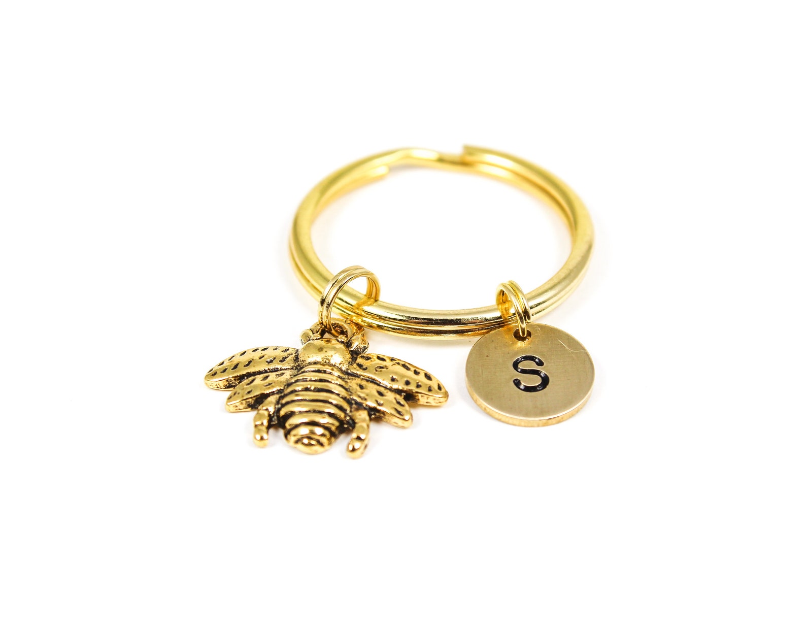 Dainty Honey Bee Keychain Initial Keychain Bee Keyring Etsy