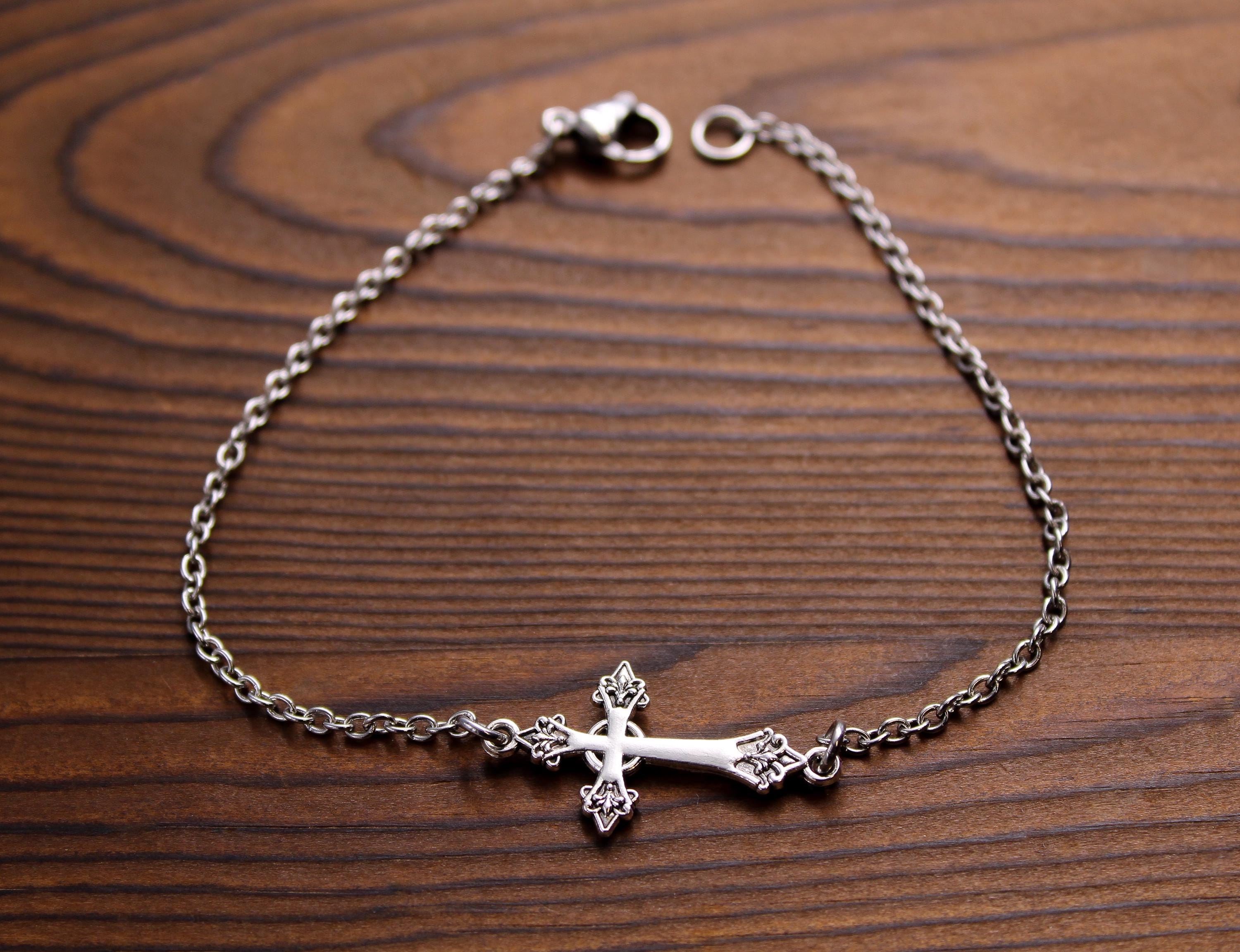 Ornate Cross Anklet, Cross Ankle Bracelet, Religious Gifts