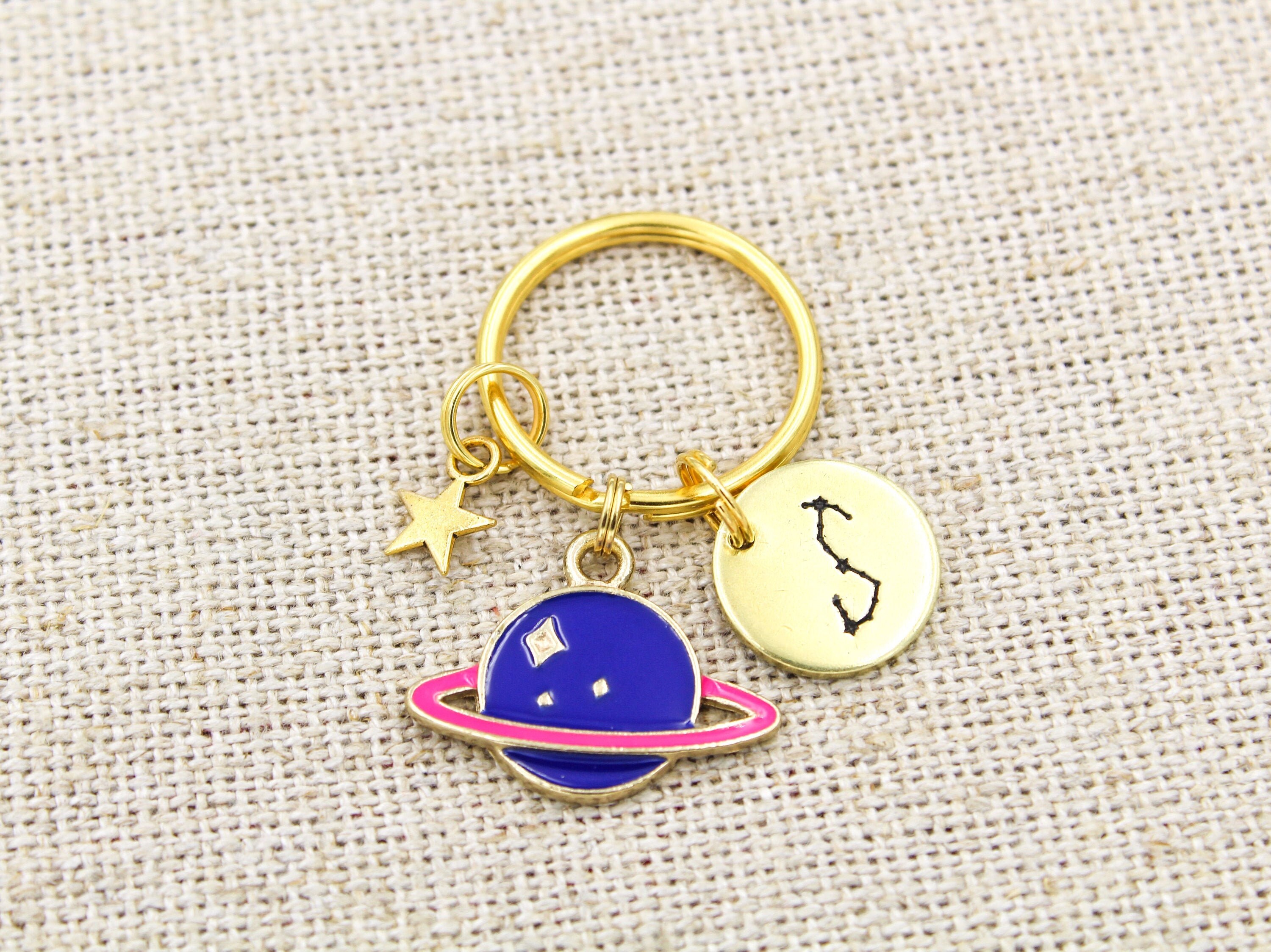 Custom Zodiac Constellation Keychain, Saturn Keyring, Zodiac Charm ...