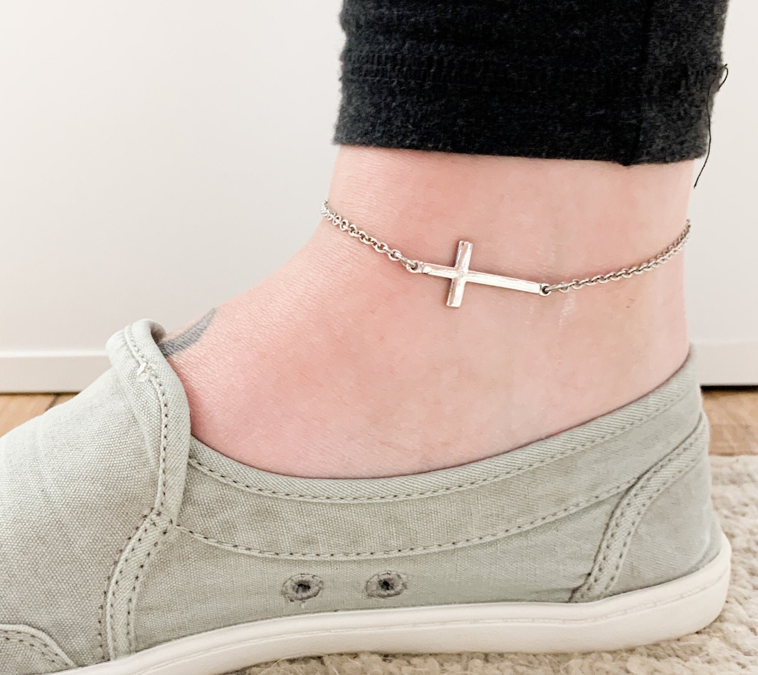 Silver Cross Anklet Cross Ankle Bracelet Christian Jewelry Etsy