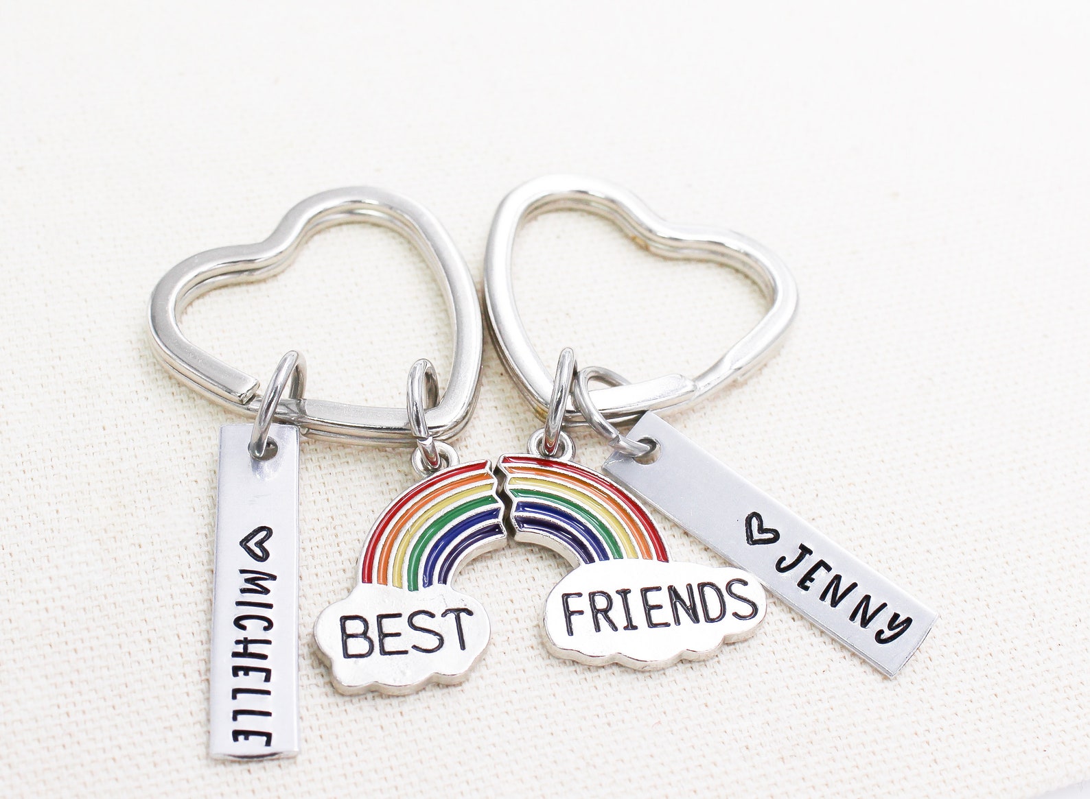 Personalized Best Friend Rainbow Keychain Set, Matching Friendship ...