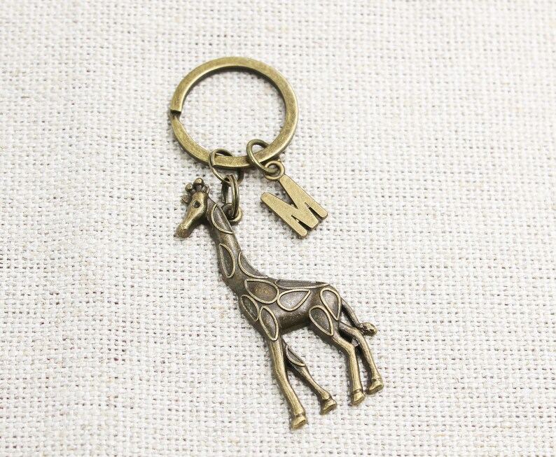 Bronze Giraffe Keychain, Monogram Giraffe Keyring, Gift for Giraffe ...