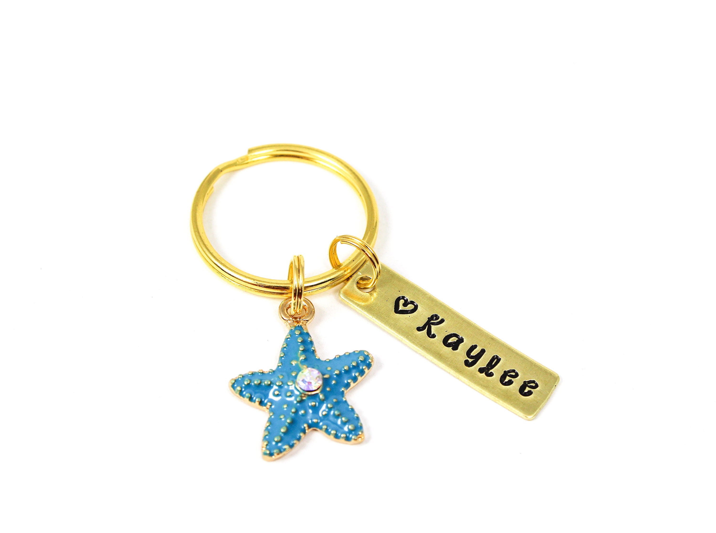 Custom Name Starfish Keychain, Name Keyring, Beach Keychains