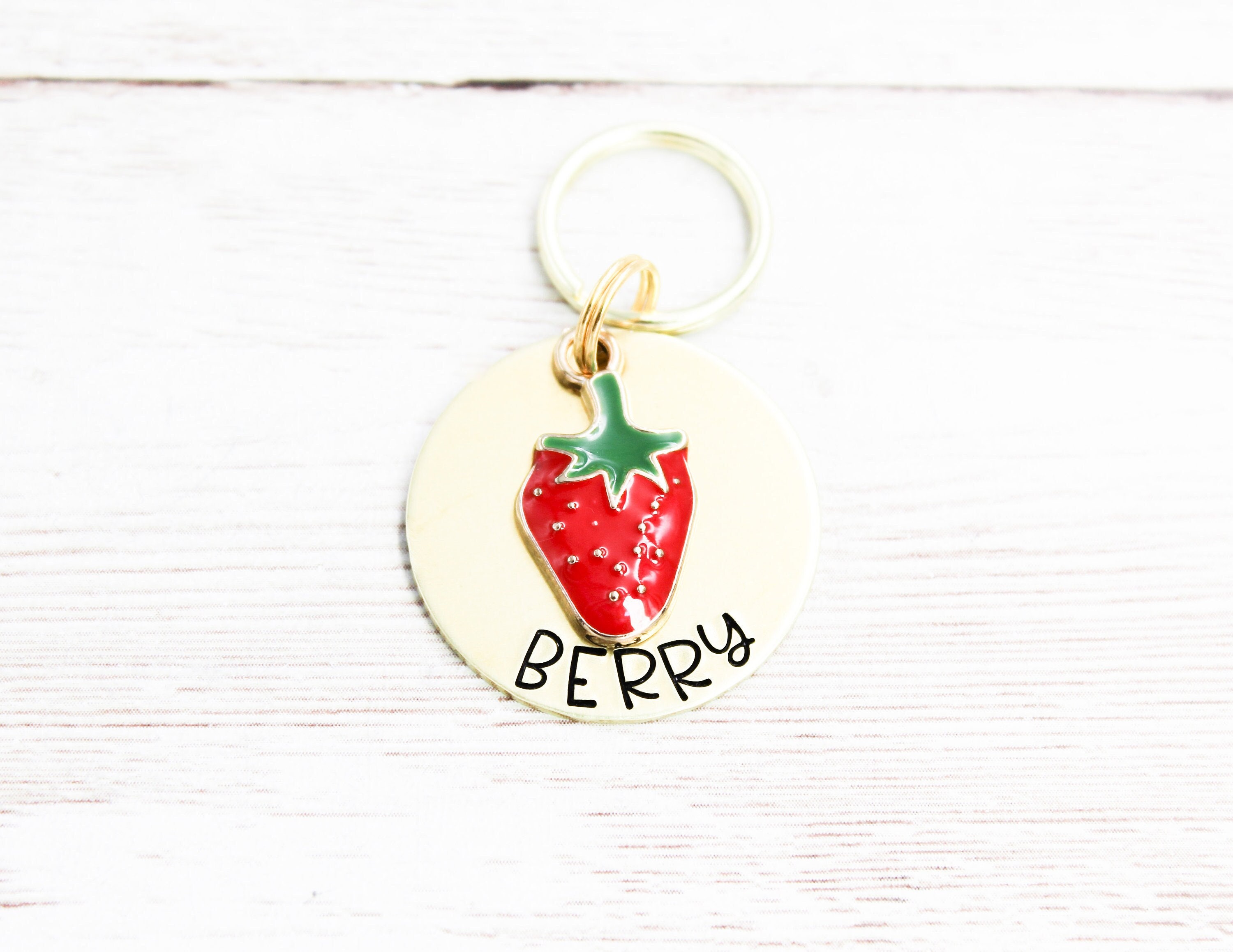 Raspberry Dog Tag Strawberry Pet ID Tag, Berry Dog Name Tag, Strawberry Cat Tags, Berries ...