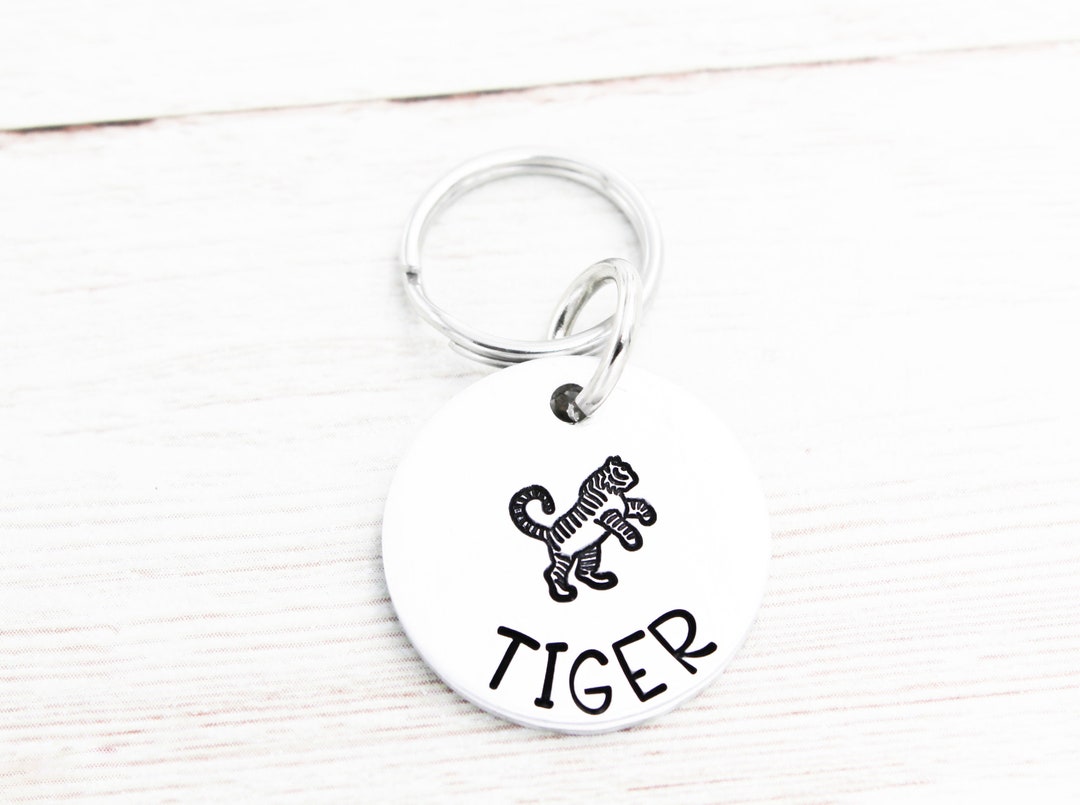 Custom Tiger Cat Name Tag Cat Name Tag Tiger Cat Tags Pet Etsy