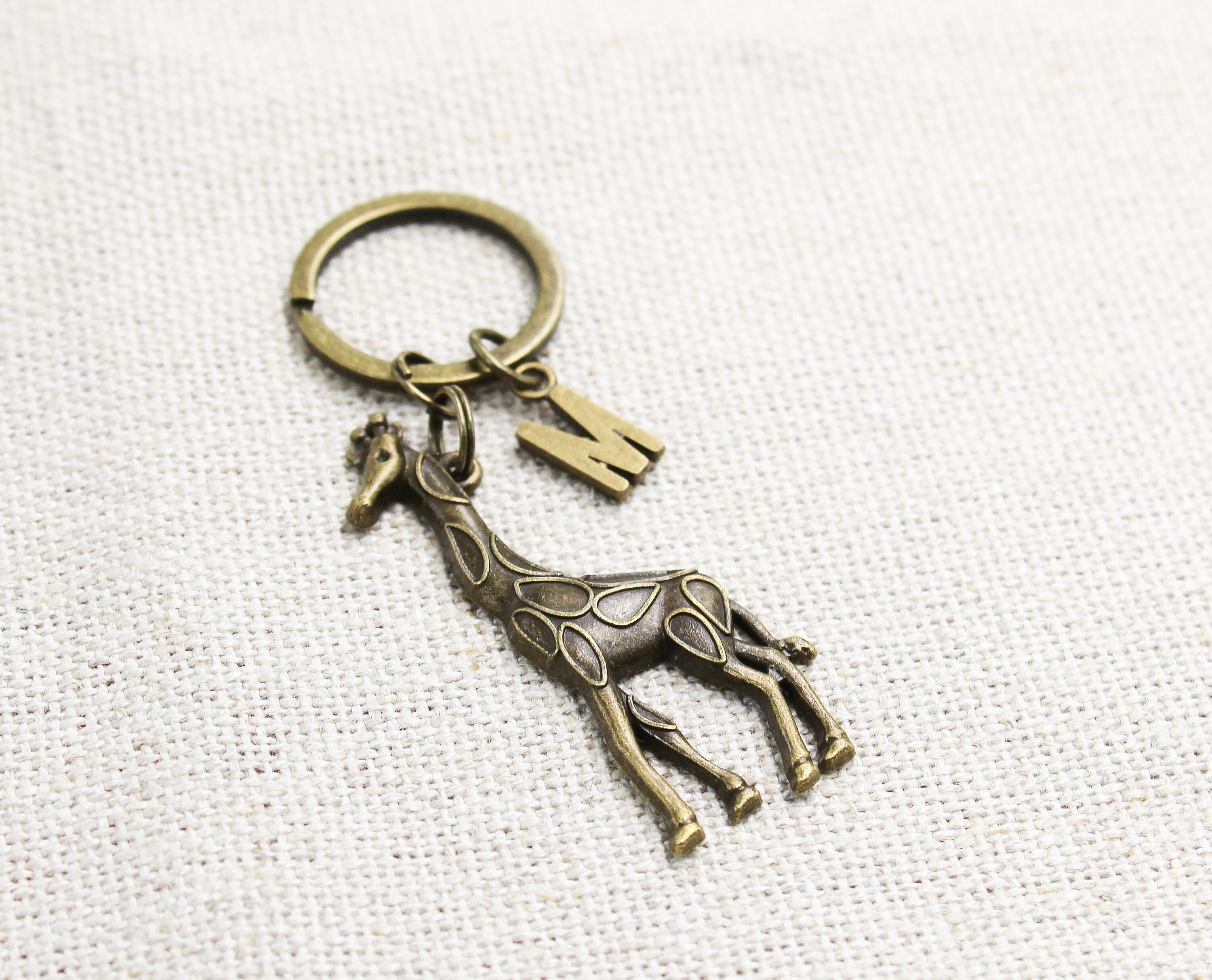 Bronze Giraffe Keychain, Monogram Giraffe Keyring, Gift for Giraffe ...