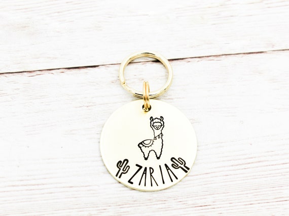 Llama Pet ID Tag Cactus Dog Tag Dog Name Tag Gold Pet Tags 