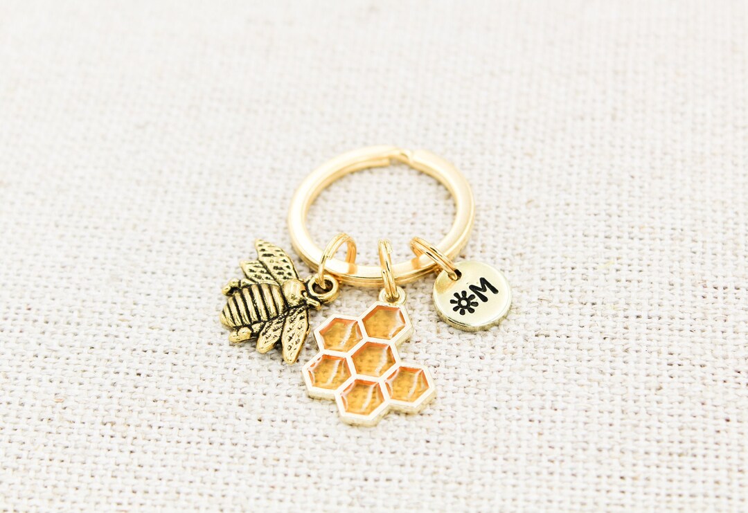 Personalized Honey Bee Keychain Honey Comb Keyring Bee Etsy