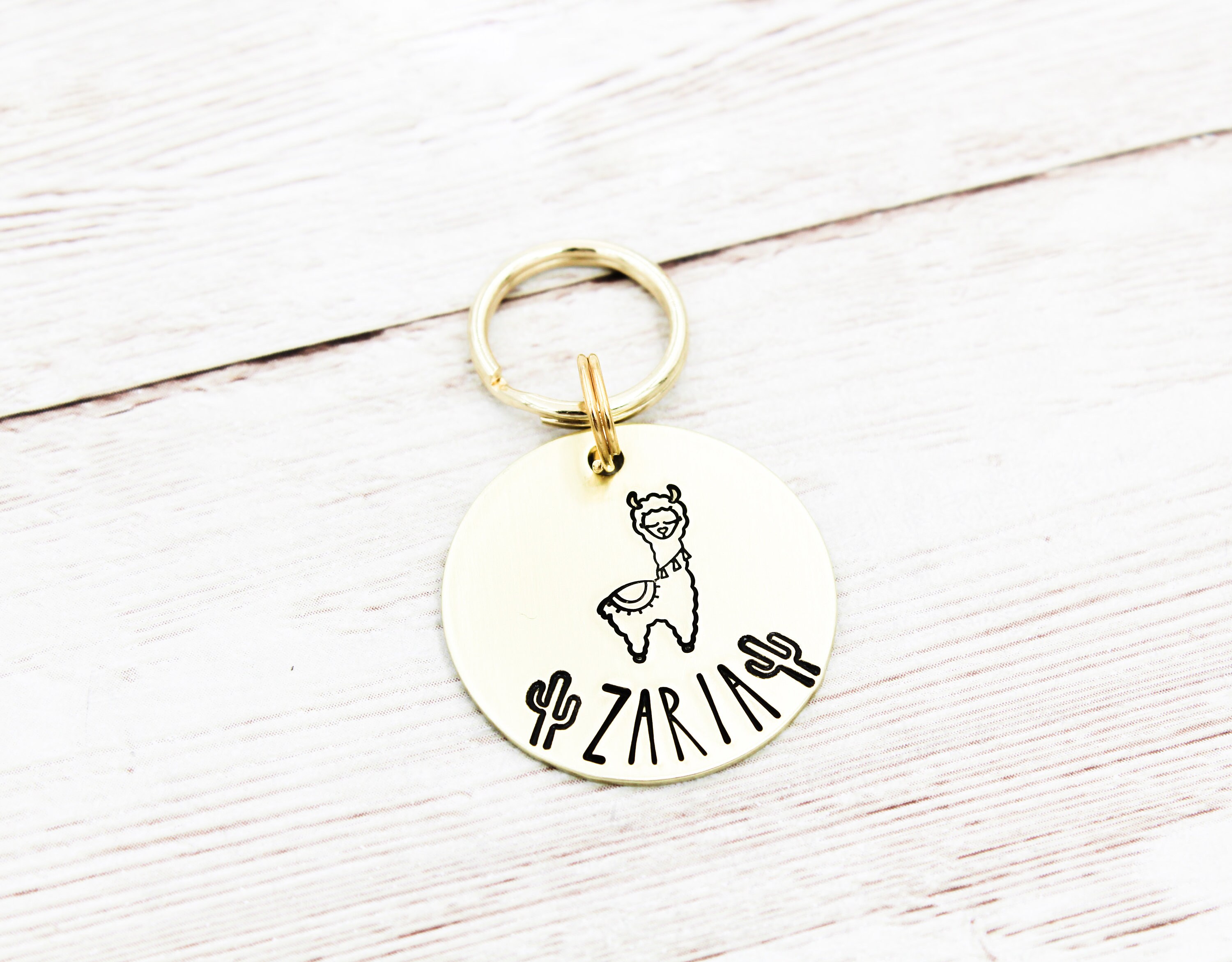 Llama Pet ID Tag Cactus Dog Tag Dog Name Tag Gold Pet Tags 