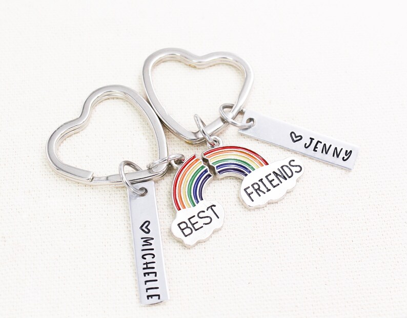 Personalized Best Friend Rainbow Keychain Set, Matching Friendship ...