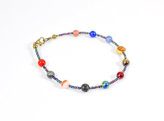 Tobillera Sistema Solar Tobillera Planeta Pulsera Boho - Etsy España