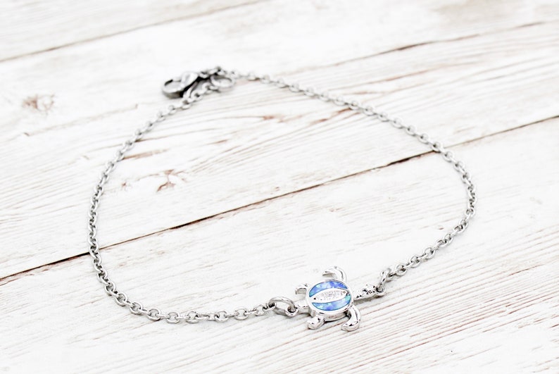 Beach Anklets Sea Turtle Anklet Sea Turtle Ankle Bracelet Turtle Jewelry Sea Life Gift Ocean Jewelry Imitation Blue Opal Anklet