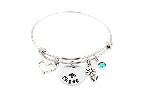 Buy Personalized Honeybee Bangle Birthstone Name Bangles Girls