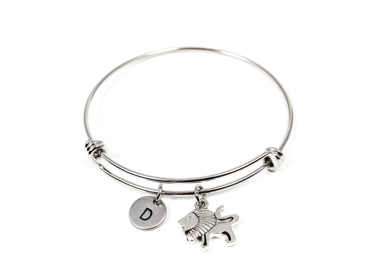 Animal Jewelry Safari Zoo Gift Africa Wildlife Monogram Bangle Lion Bangle Bracelet Lion Charm Bracelet Zoologists Gift Leo Bracelet