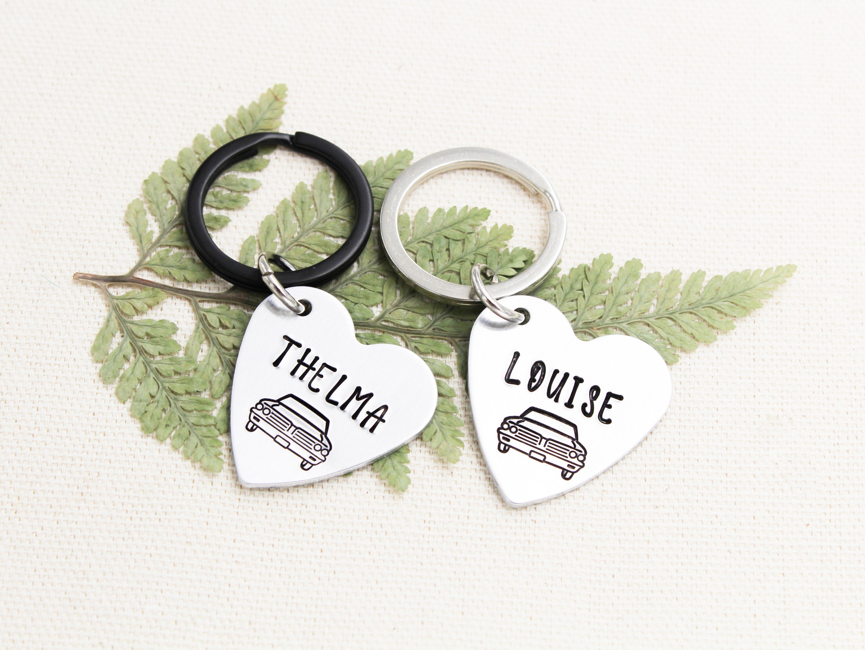 Personalized Thelma and Louise Partners in Crime Inspired Silver Charm  Keychain Set Custom Gift