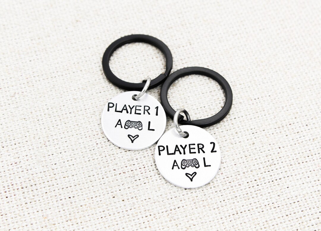 Gamer Couple Keychain Set, Couples Matching Keychains, Gift for Gamers, Player 1 Player 2