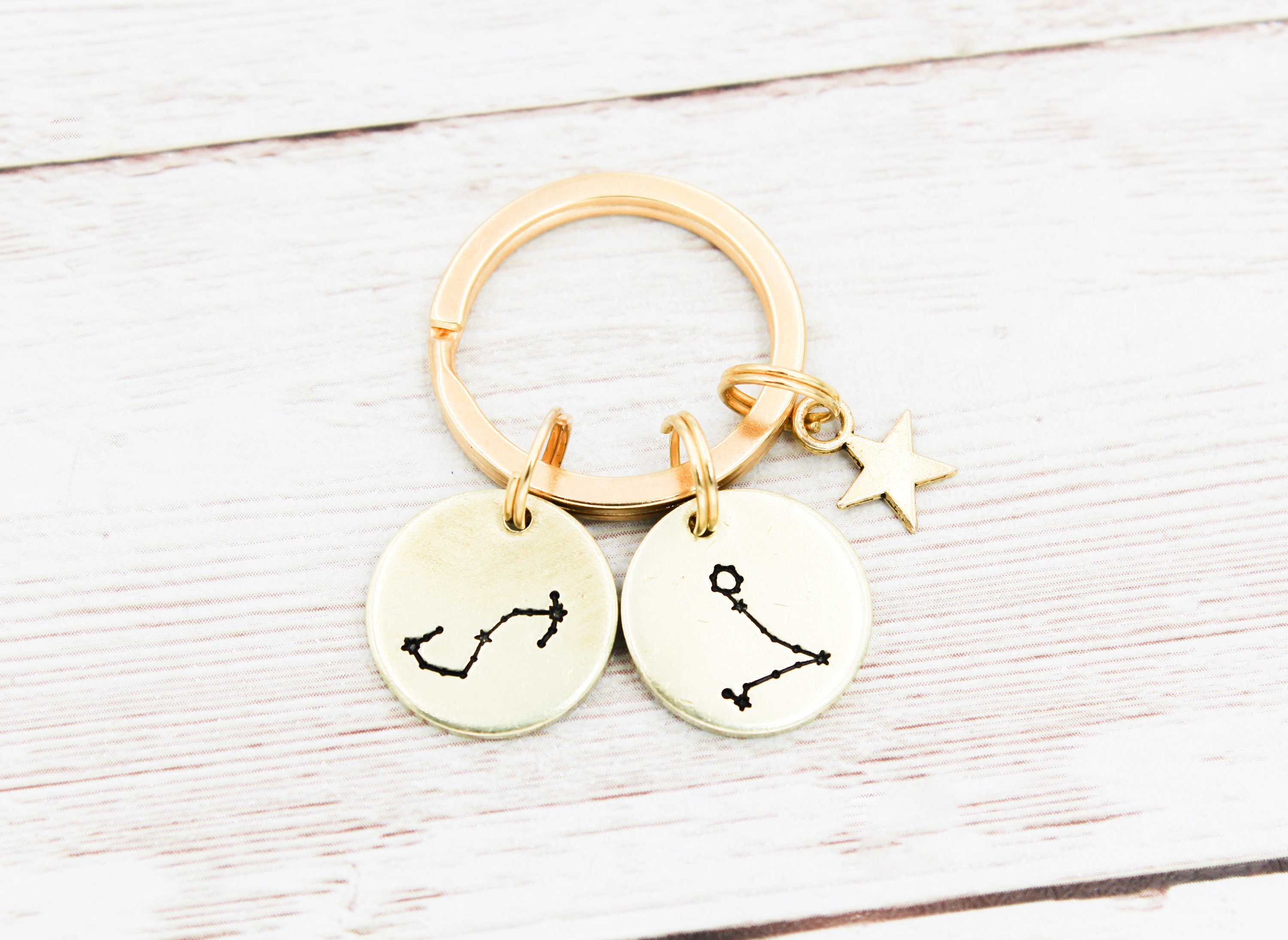 Dainty Zodiac Constellation Keychain, Zodiac Couples Keyring ...