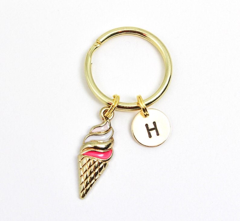 Personalized Ice Cream Cone Keychain Ice Cream Keychain Etsy