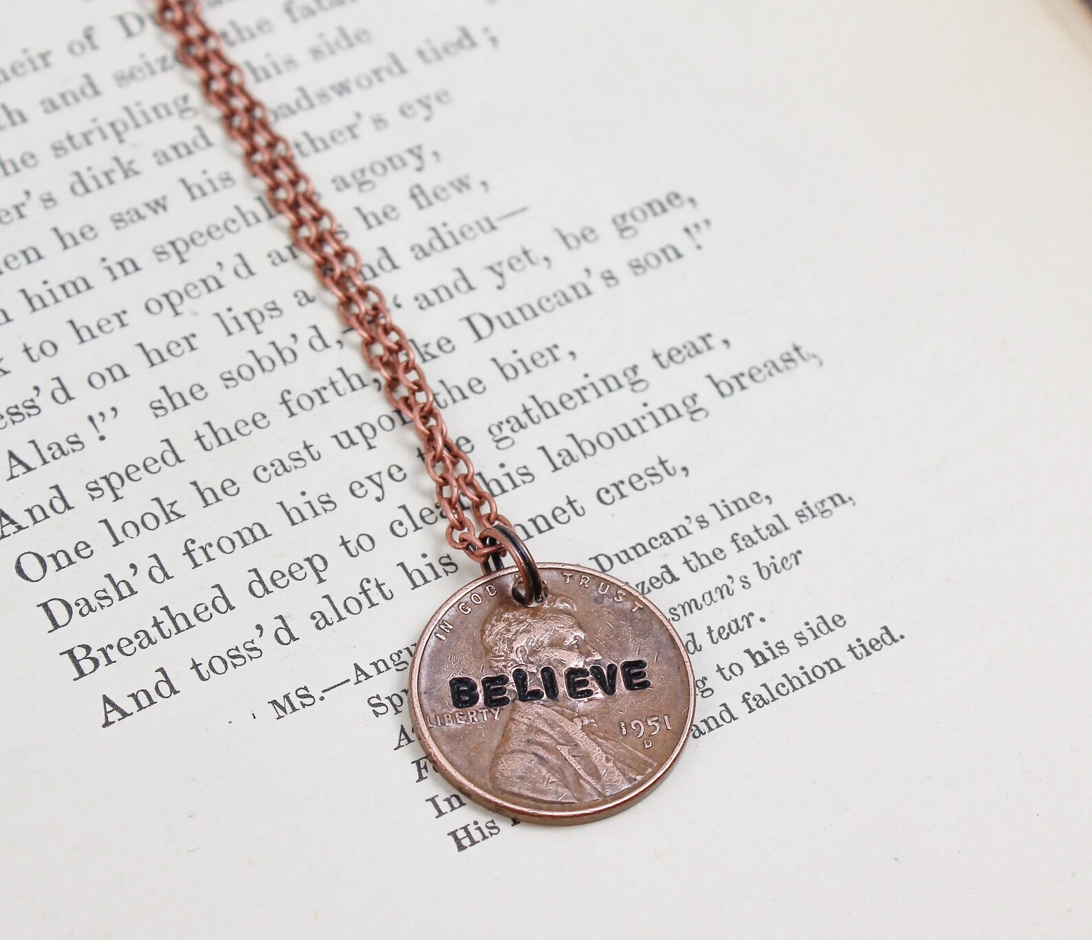 Custom Word Necklace Inspirational Necklace Penny Necklace Etsy