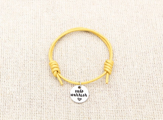 Endo Warrior Leather Bracelet, Endometriosis Charm Bracelet, Yellow Adjustable Leather Bracelets, Endometriosis Awareness, Endo Sister Gift