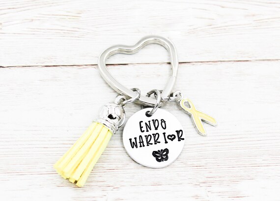 Endo Warrior Keychain, Endometriosis Warrior, Endometriosis Awareness Keyring, Yellow Ribbon, Fight Like A Girl, Infertility Gift