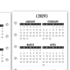 Pocket Year at a Glance Laminated Calendar Printed Planner Refill, 3.2" x 4.7", Dated Yearly View, Choose Your Date, Mini Months, Minimalist