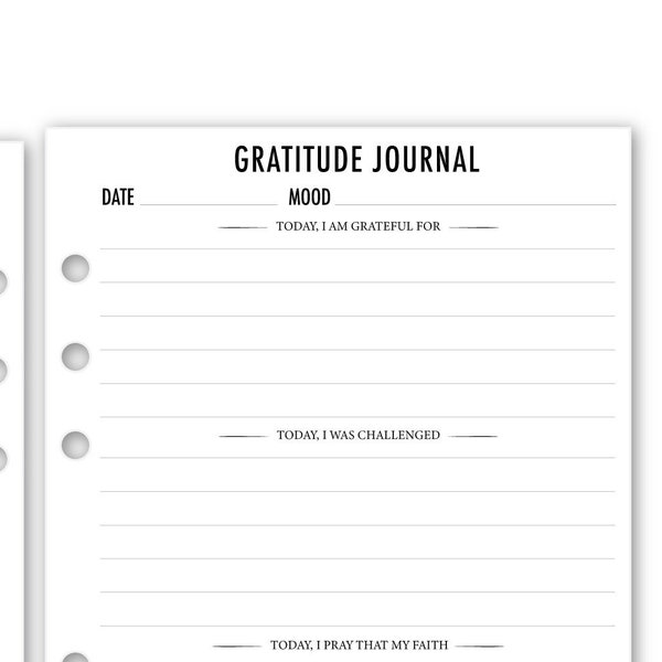 Printed A5 Rings Gratitude Journal Planner Refill, 5.83″ x 8.27″, 15 or 30 Count, Functional Insert, Thankfulness