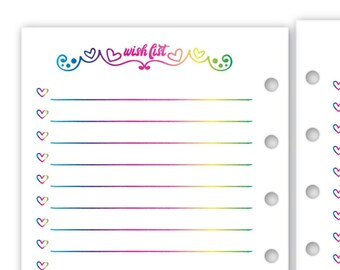 Rainbow Print Pocket Rings Wish List Planner Refill, 3.2" x 4.7", 15 or 30 Count, Functional Insert