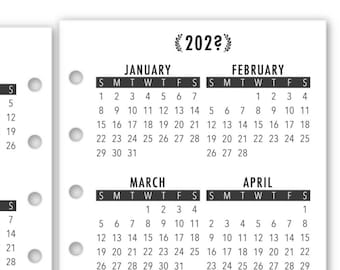 Pocket Year at a Glance Laminated Calendar Printed Planner Refill, 3.2" x 4.7", Dated Yearly View, Choose Your Date, Mini Months, Minimalist
