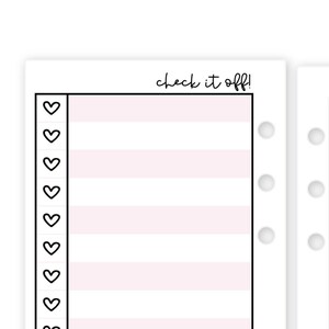 Printed Personal Rings Check It Off! Heart Checklist Planner Refill, 3.74 x 6.73 inches, Binder Insert, Colorful Pages, Heart Boxes