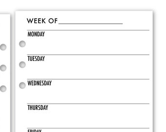 Printed A5 Rings Week on 1 Page Horizontal Planner Refill, 5.83″ x 8.27″, 26 or 52 Count, Undated Calendar Insert