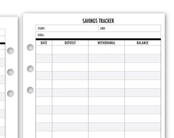 Printed A5 Rings Savings Tracker Planner Refill, 5.83″ x 8.27″, 15 or 30 Count, Functional Insert, Finance Budgeting