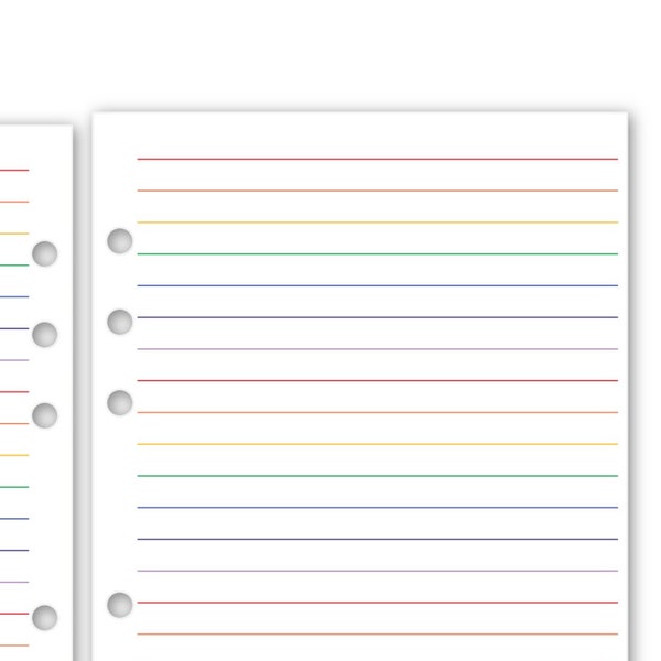 Printed A5 Lined ROY G BIV Planner Refill, 5.83 x 8.27 inches, Ring Binder Insert Pages, Colorful Pages, Wide Ruled
