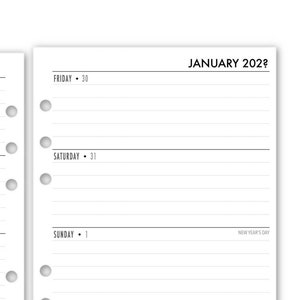 Printed A5 Rings Week on 2 Pages Horizontal Deluxe Planner Calendar Refill, 5.83″ x 8.27″, Monday Start, Weekly View, 12 Month Diary Filler