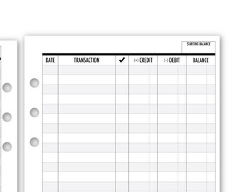 Printed A5 Checkbook Register Planner Refill, 5.83 x 8.27 inches, Ring Binder Insert Pages, Stay Organized and In Control of Your Finances