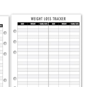 Printed A5 Rings Weight Loss Tracker Planner Refill, 5.83″ x 8.27″, 15 or 30 Count, Functional Insert, Health Tracking