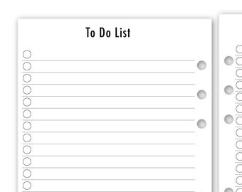 Printed A5 Rings To Do List Circles Checklist Planner Refill, 5.83″ x 8.27″, 15 or 30 Count, Functional Insert