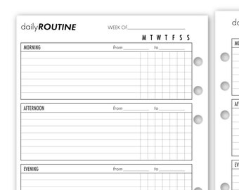 Printed A5 Rings Daily Routine Planner Refill, 5.83″ x 8.27″, 26 or 52 Count, Chore Checklist, Week on 1 Page, Undated Weekly Insert