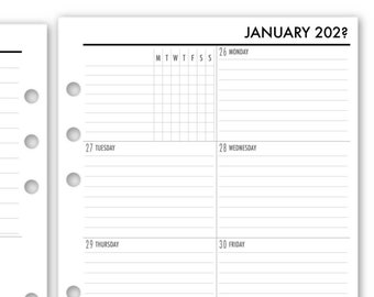 Printed A5 Rings Week on 1 Page Deluxe Planner Calendar Refill, 5.83″ x 8.27″, Monday Start, Weekly View, 12 Month Diary Filler