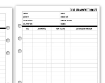 Printed A5 Debt Repayment Planner Refill,  5.83 x 8.27 inches, Ring Binder Insert Pages, Empower Your Financial Journey