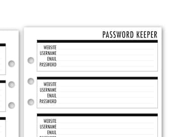 Printed A5 Password Keeper Planner Refill, 5.83 x 8.27 inches, Ring Binder Insert Pages,