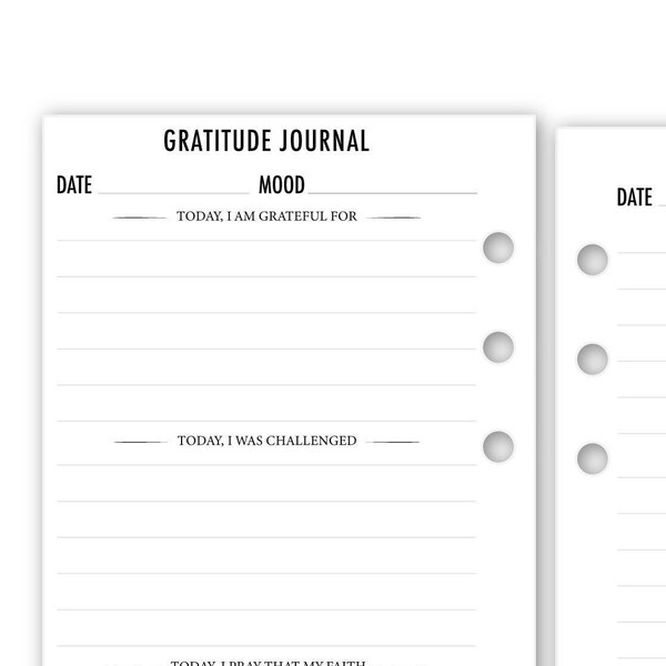 Printed Personal Rings Gratitude Journal Planner Refill, 3.74" x 6.73", 15 or 30 Count, Functional Insert
