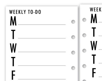 Printed Pocket Rings Weekly To Do Planner Refill, 3.2" x 4.7", 15 or 30 Count, Functional Insert